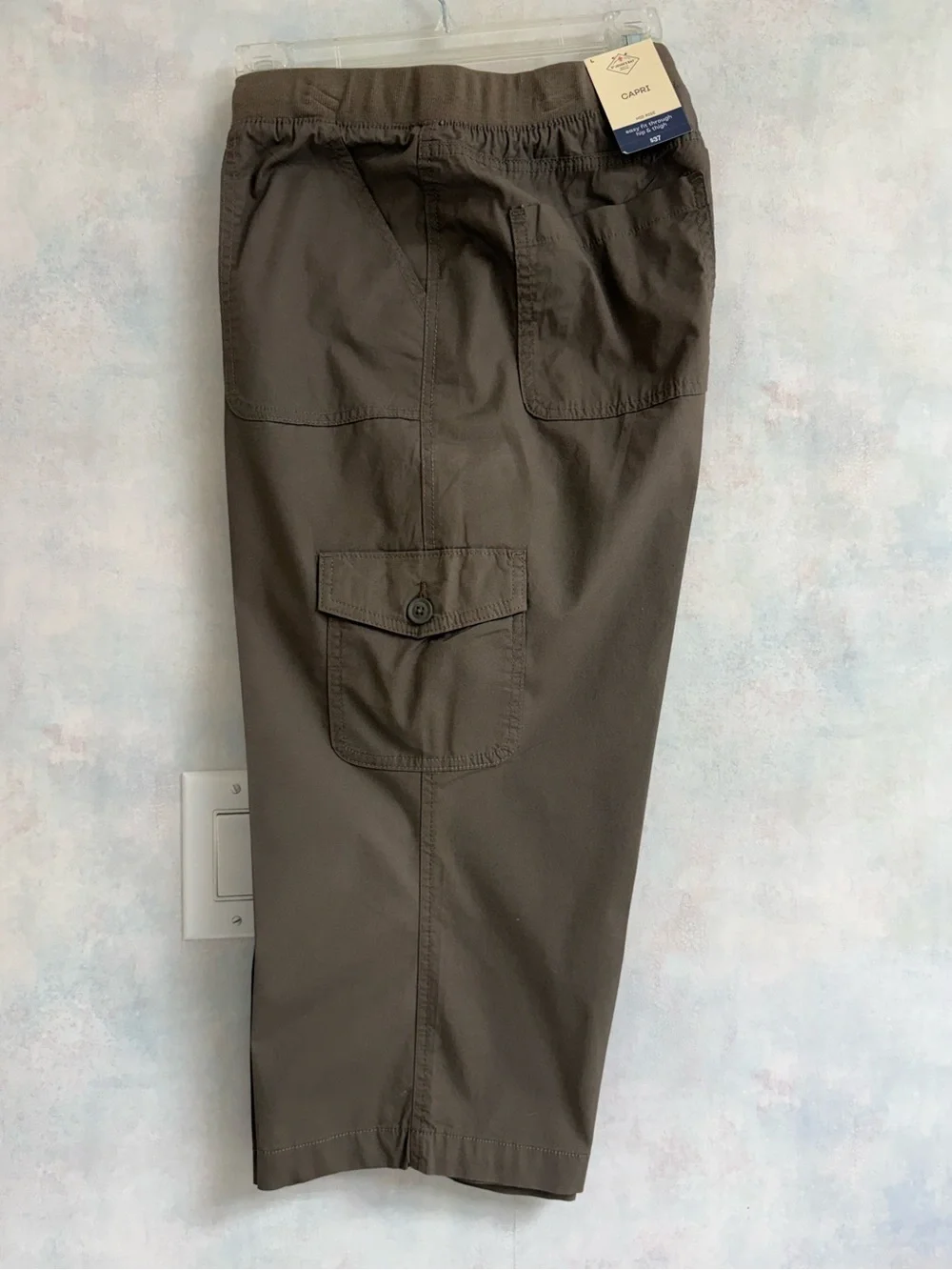 L Capri Easy Fit Through Hip/Thigh by St John’s Bay, Dark Khaki, Pockets Pull On - Picture 2 of 14